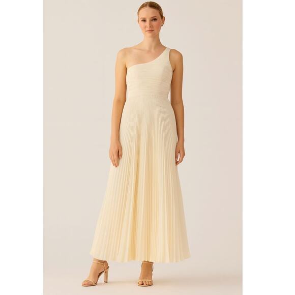Anthropologie One Shoulder Pleated Maxi Dress Cream NWT Medium - Picture 1 of 9